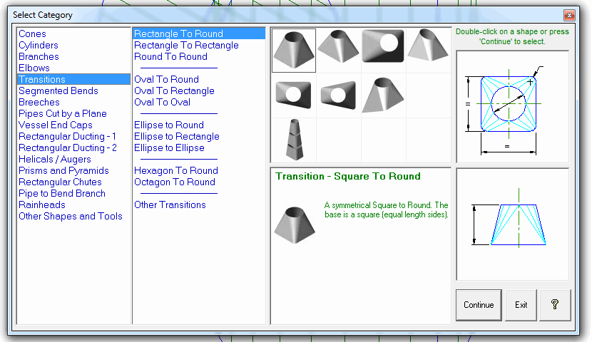 Our Unfolding Sheet Metal Software Contains Hundreds Of Predefined Shapes And Transitions No Drawing Required
